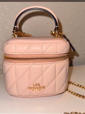 Coach Ava Quilted Pink Leather / Gold Hardware Mini Vanity Crossbody Bag